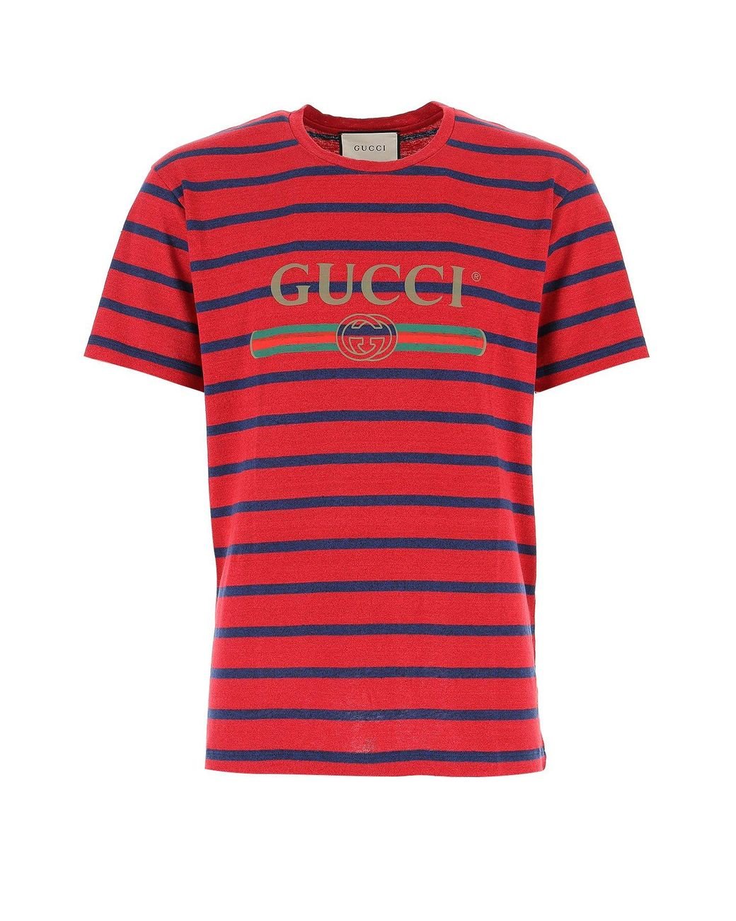 Gucci Logo Striped T-shirt in Red for Men - Save 69% - Lyst