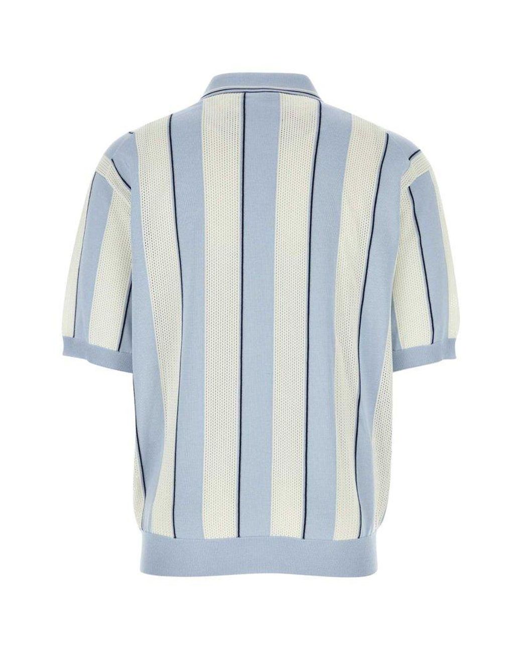 Prada Short-sleeved Striped Knitted Polo Shirt in Blue for Prada Short-sleeved Striped Knitted Polo Shirt in Blue for