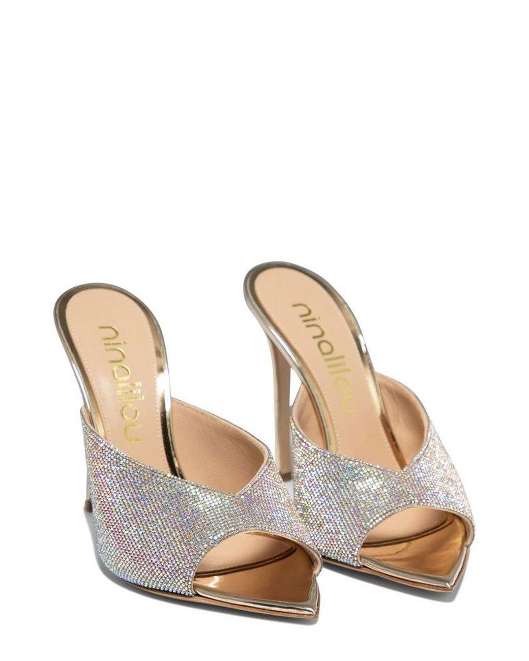 サンダル・ミュール NINALILOU \"Peak 105\" sandals (341002PK SPECCHIO PLATINO) Ninalilou Peak 105 Heeled Sandals in Metallic | Lyst