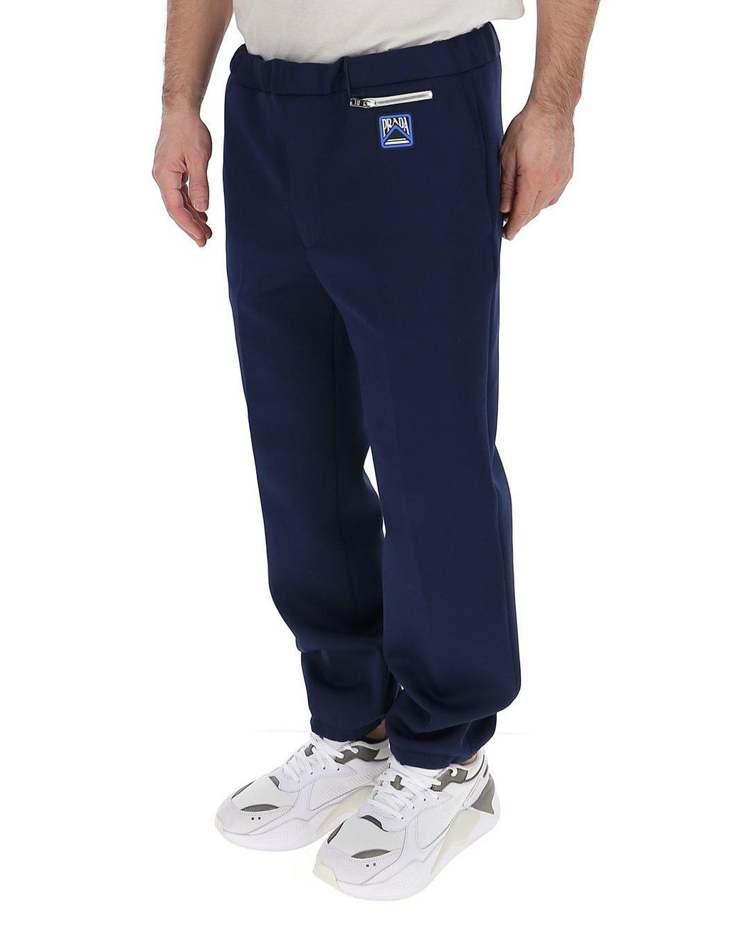 Prada Synthetic Logo Patch Jogger Pants in Navy (Blue) for Men | Lyst