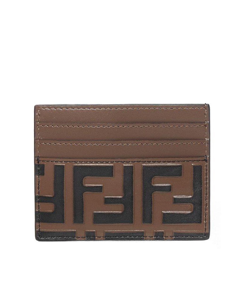 Fendi Ff Leather Card Holder in Brown | Lyst