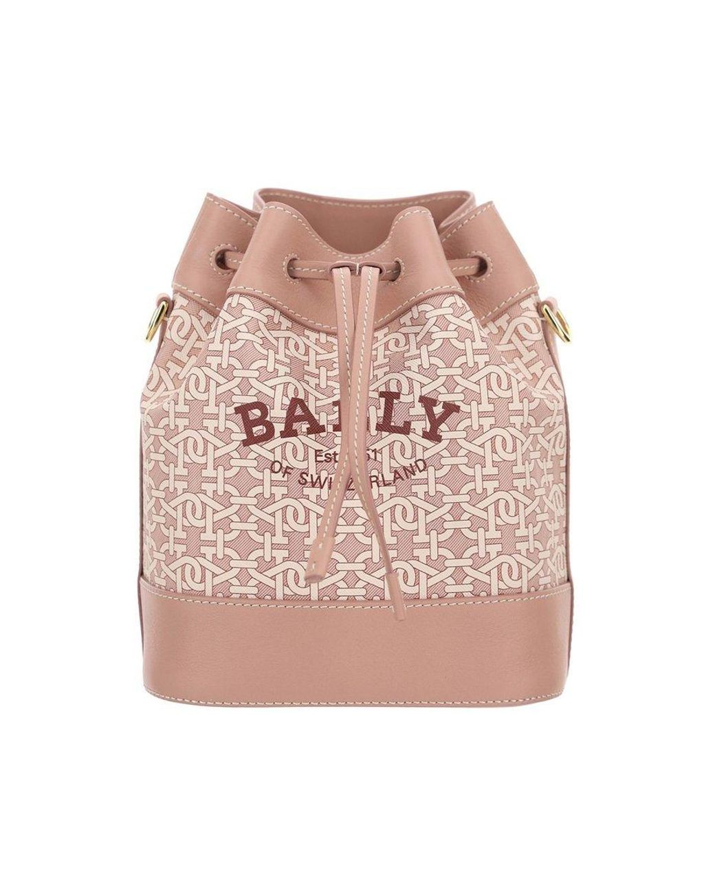 Bally Logo Printed Drawstring Bucket Bag in Pink | Lyst