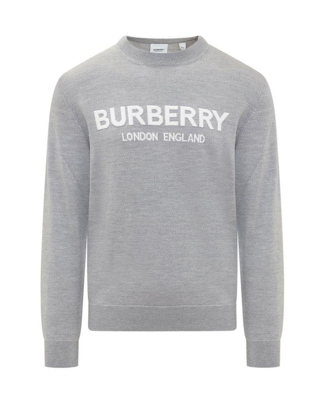 Burberry Logo Intarsia Crewneck Knitted Jumper in Gray for Men Lyst