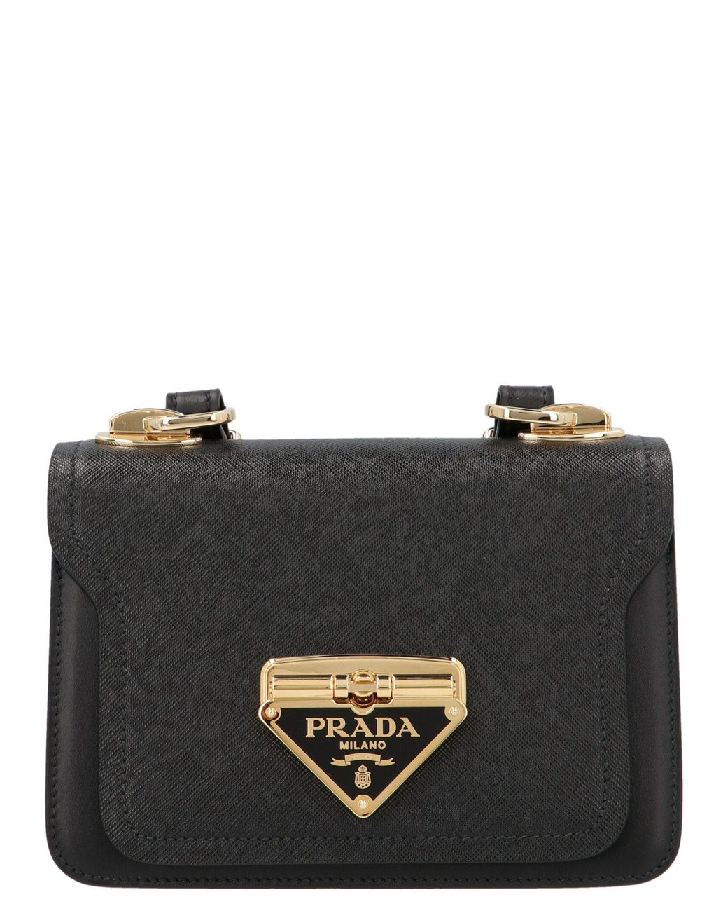 Prada Leather Triangle Logo Crossbody Bag in Black - Lyst