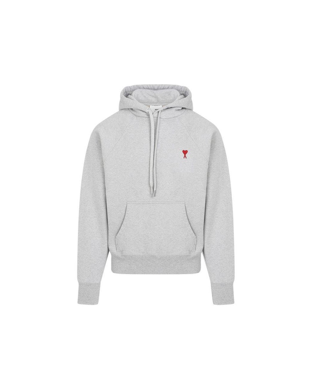 Ami Paris Paris Logo Embroidered Drawstring Hoodie in Gray Lyst