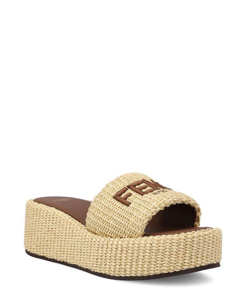 Fendi Signature Cotton Platform Slides in Natural | Lyst