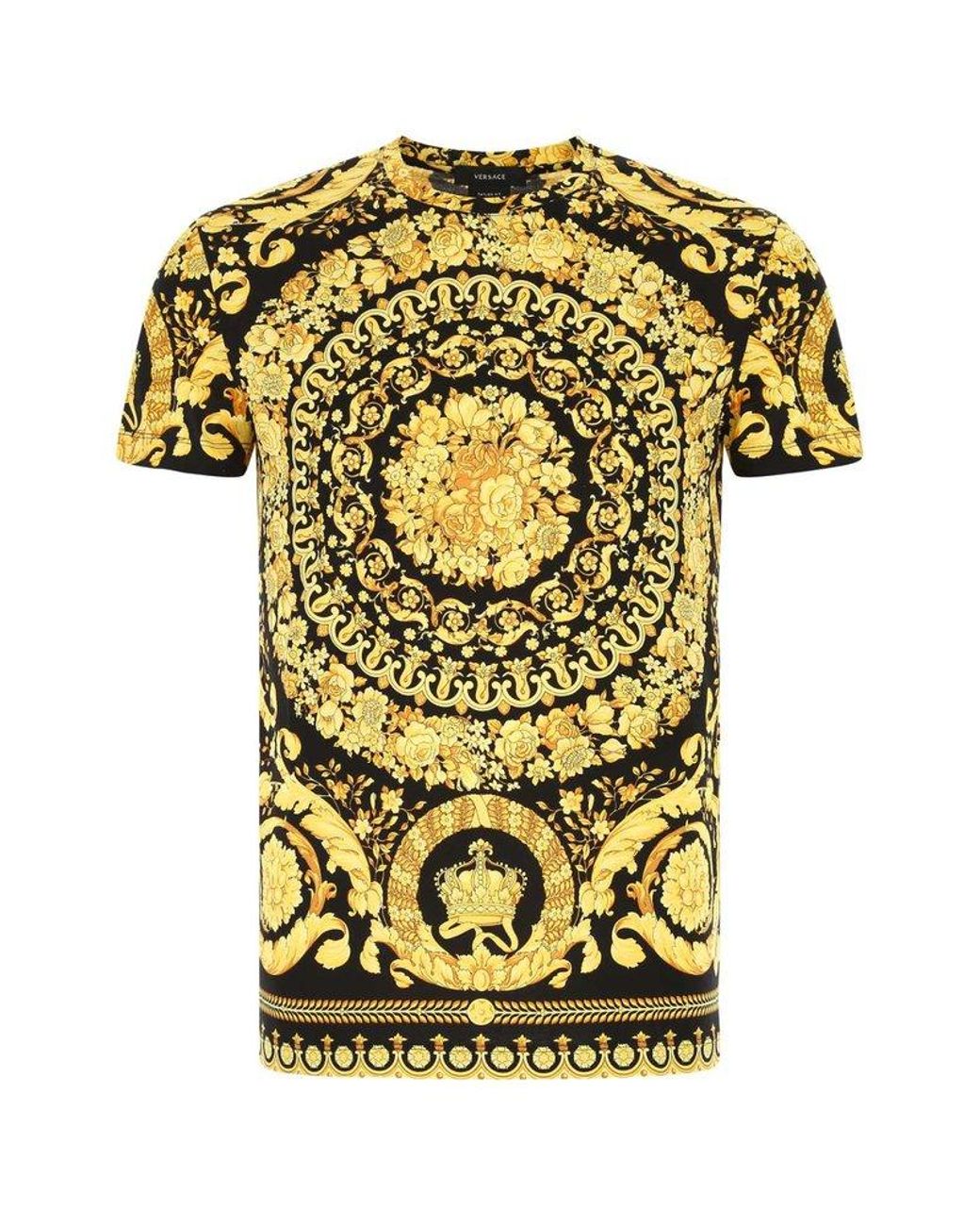 Versace Cotton Allover Baroque Pattern Crewneck Tshirt in Yellow for