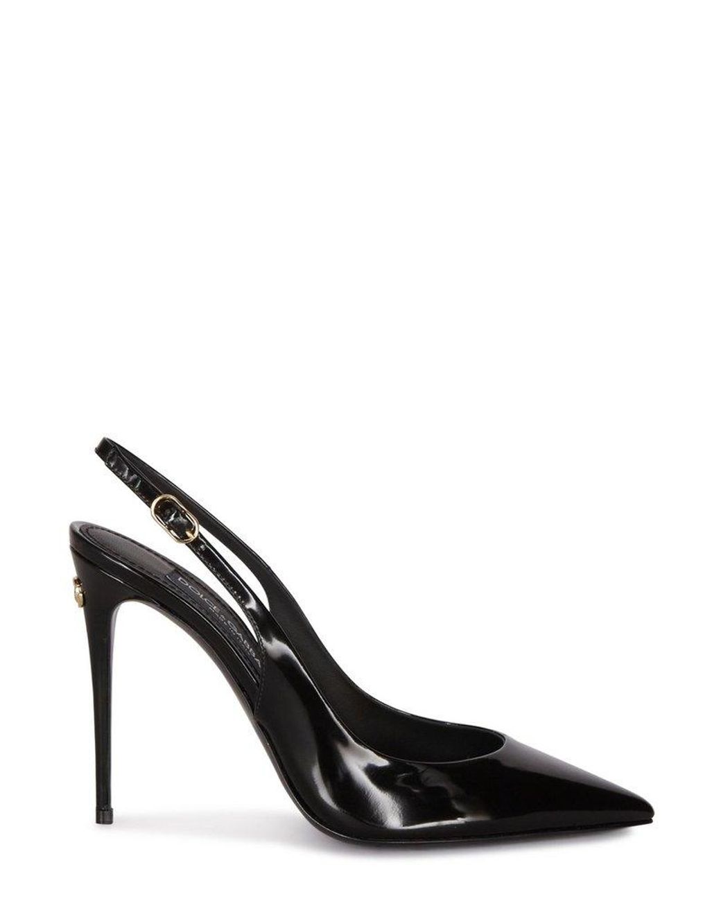 Dolce & Gabbana Logo-plaque Pointed-toe Slingback Pumps in Black | Lyst
