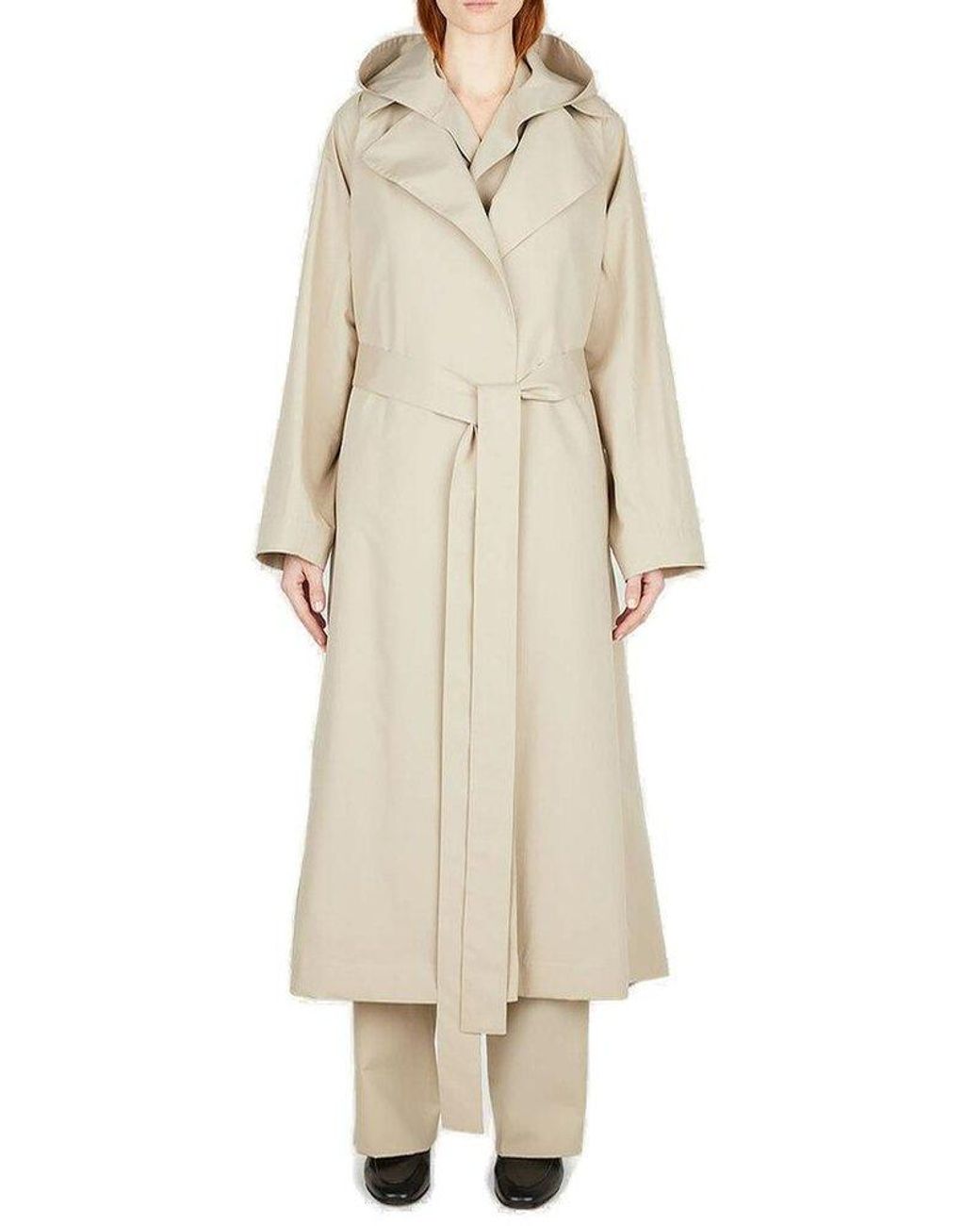 The Row Badva Hooded Belted Coat in Natural | Lyst