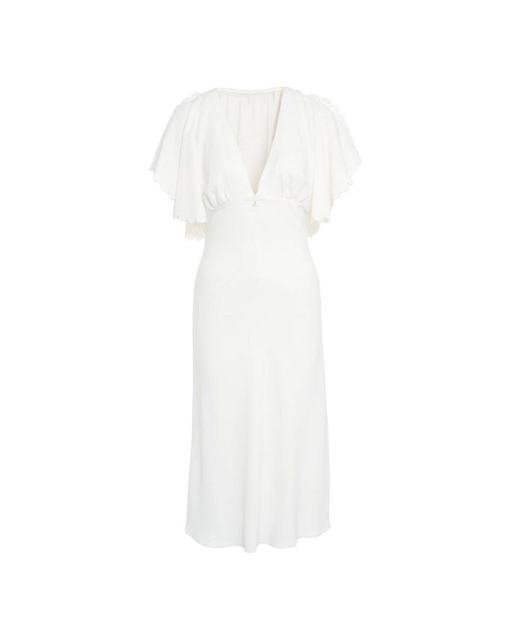 【ELISABETTA FRANCHI】Vネック フリル ドレス Elisabetta Franchi V-Neck Flared Dress in White | Lyst