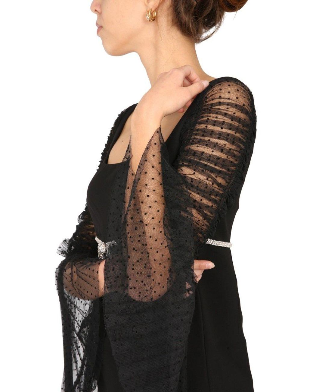 Self-Portrait Dot Mesh Diamante Bow Mini Dress in Black | Lyst