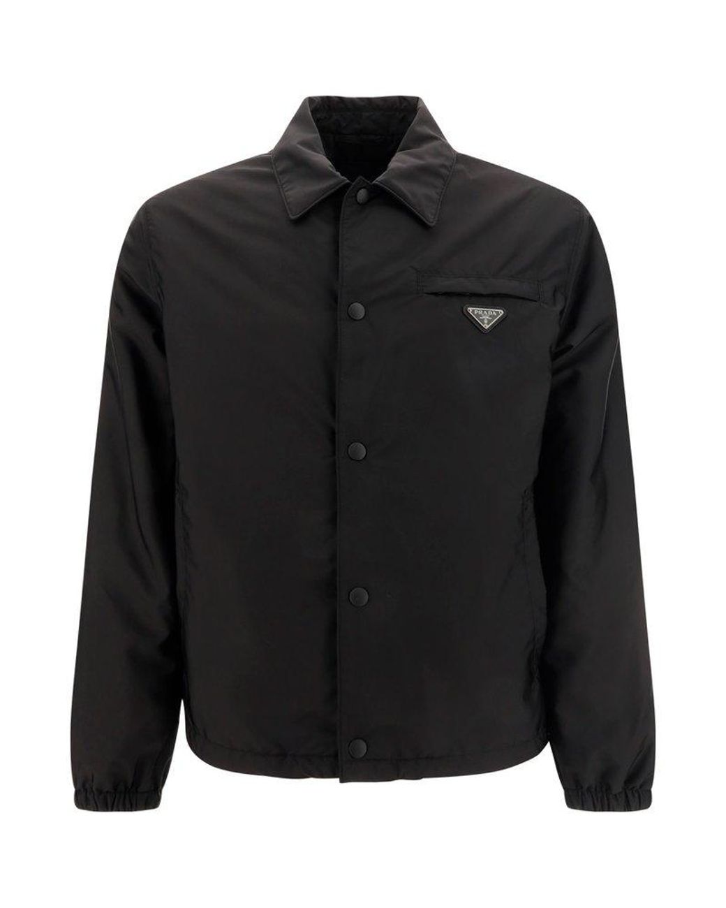 【おしゃれ度UP】PRADA◆ポプリン ジャケット ジップアップ ロゴ Prada Logo Plaque Button-Up Jacket in Black for Men | Lyst