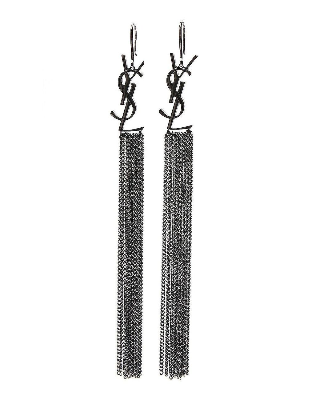 Saint Laurent Monogram Tassel Earrings in Silver (Metallic) - Lyst
