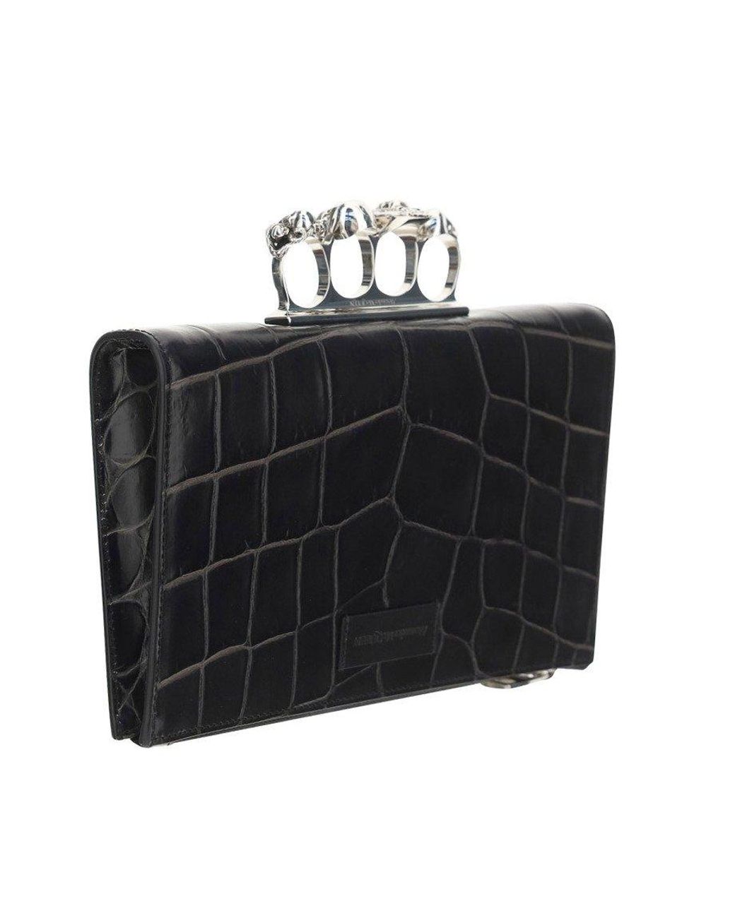 Alexander McQueen MCQ SKULL RING MCROC LTHR CLUTCH BAG - Black