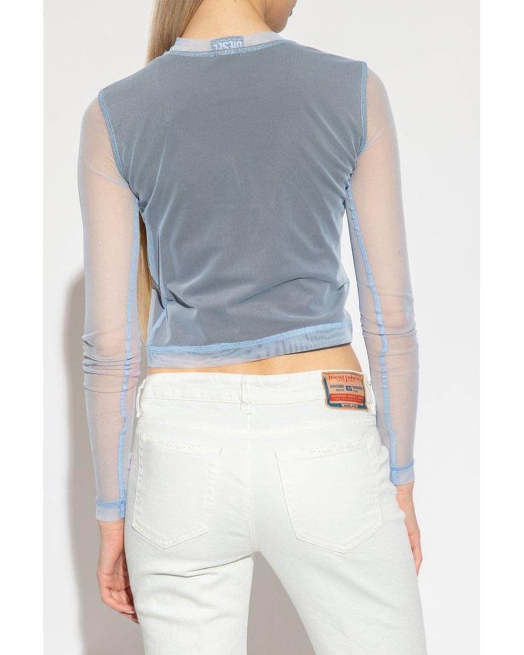 DIESEL Sheer-layered Logo T-shirt in Blue | Lyst