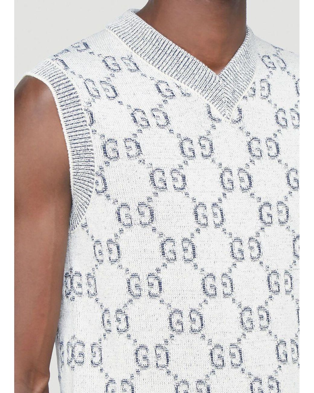 Gucci GG V-neck Knit Vest in White for Men | Lyst
