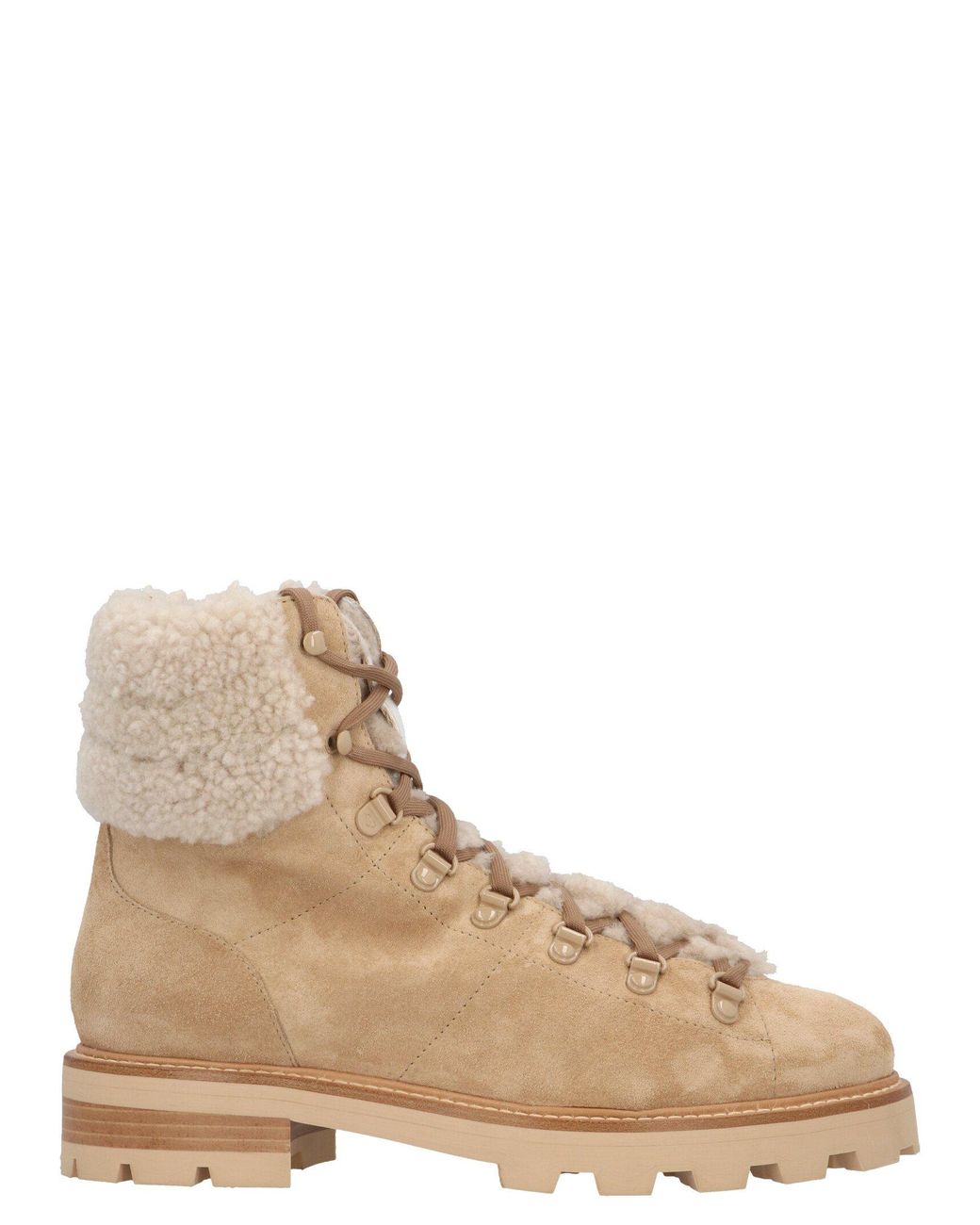 Jimmy Choo Eshe Lace-up Shearling And Suede Hiking Boots in Beige (Natural) - Save 32% - Lyst