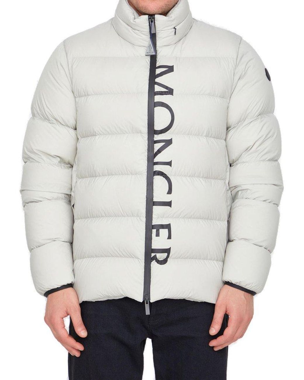 Moncler Logo Print Padded Down Jacket in White for Men | Lyst