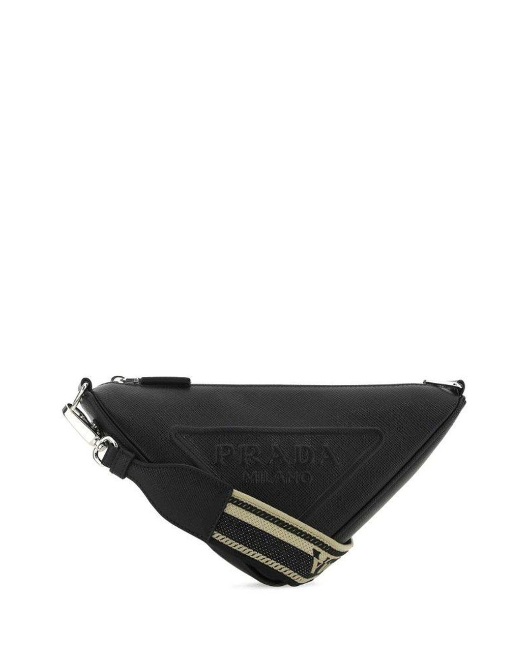 Prada Logo Embossed Zipped Shoulder Bag in Black for Men Lyst