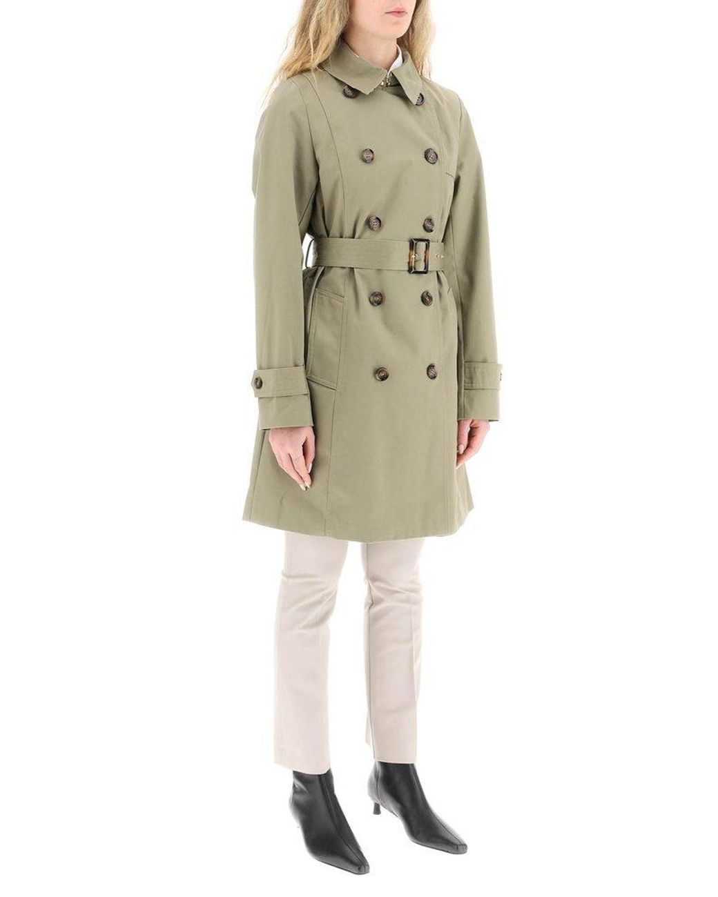 Barbour Greta Showerproof Double-breasted Trench Coat in Natural | Lyst  Canada