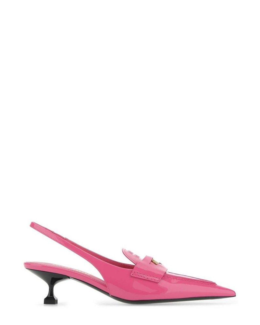 Miu Miu Embossed Logo Slingback Pumps in Pink | Lyst