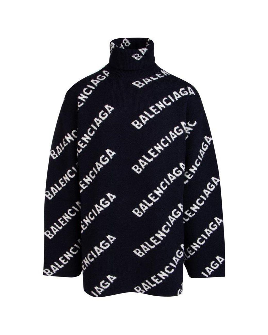 Balenciaga Allover Logo Turtleneck Sweater in Blue for Men | Lyst