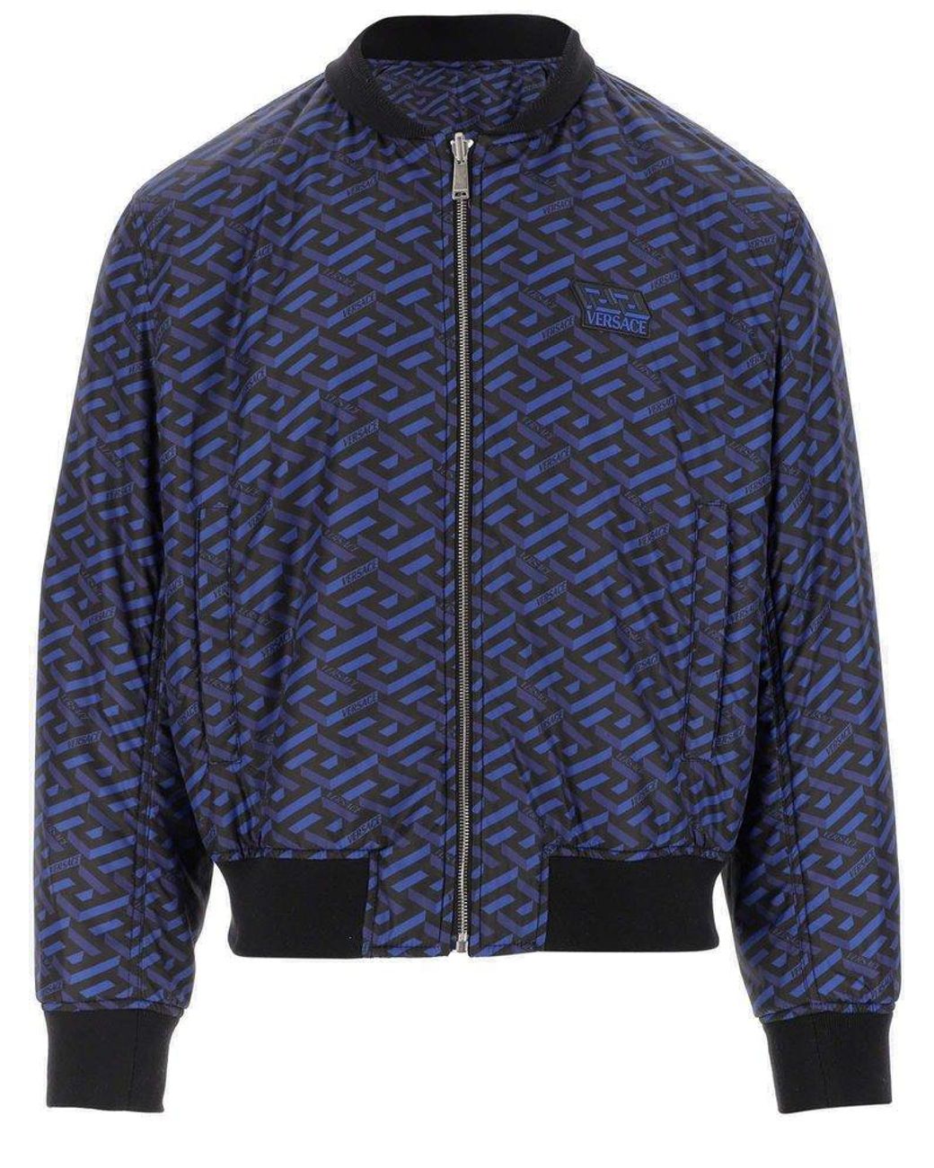 Versace La Greca Pattern Zip-up Bomber Jacket in Blue for Men | Lyst
