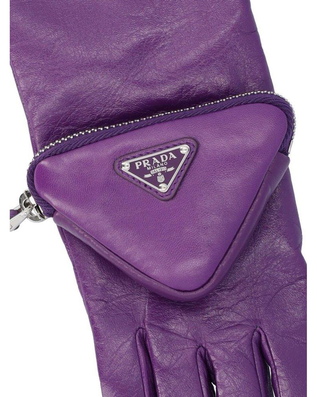 【関税&送料込】Prada Gloves Prada Logo Pouch-detailed Gloves in Purple | Lyst
