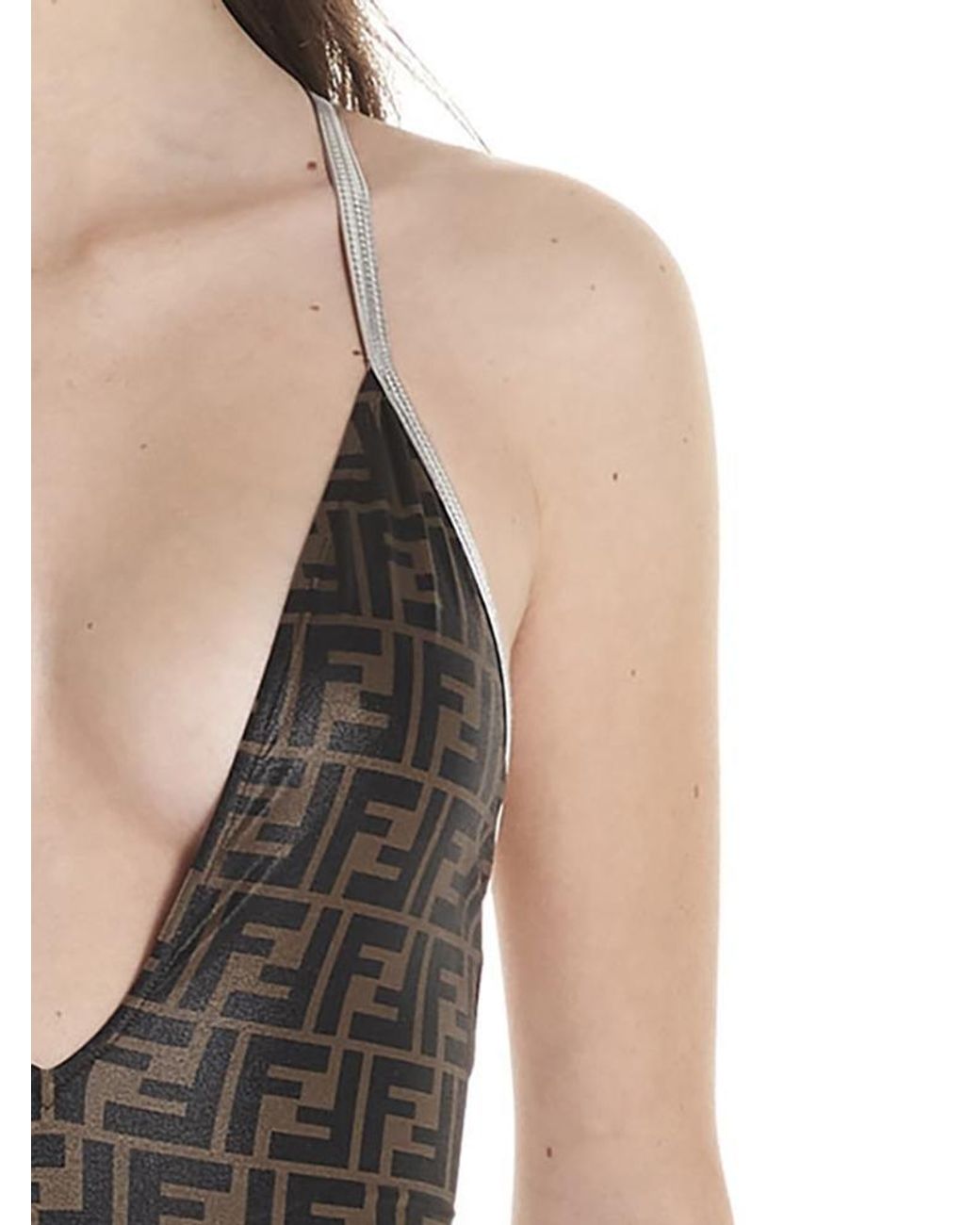 Fendi - Pine Plaid & FF Logo V-Neck Bathing Suit