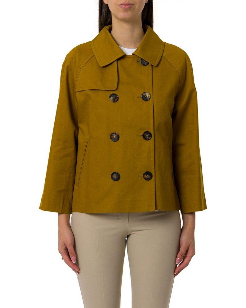 Max Mara Arianna Double-Breasted Cropped Coat in Yellow | Lyst