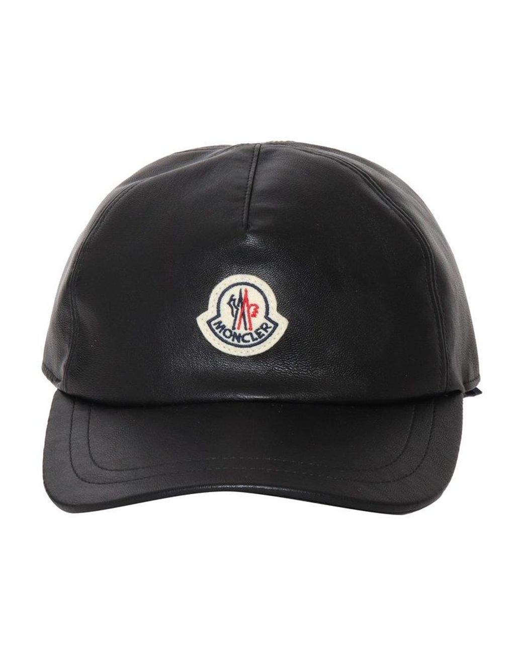 Moncler Logo Patch Faux Leather Baseball Cap in Black | Lyst