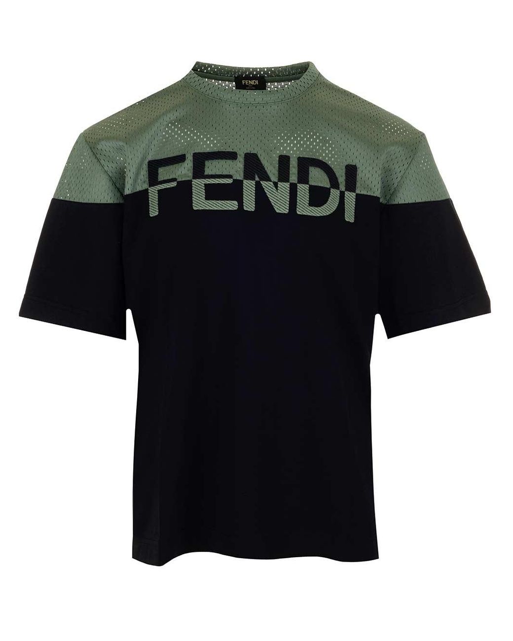 Fendi Cotton Logo Embroidered Mesh Detail T-shirt in Green for Men - Lyst