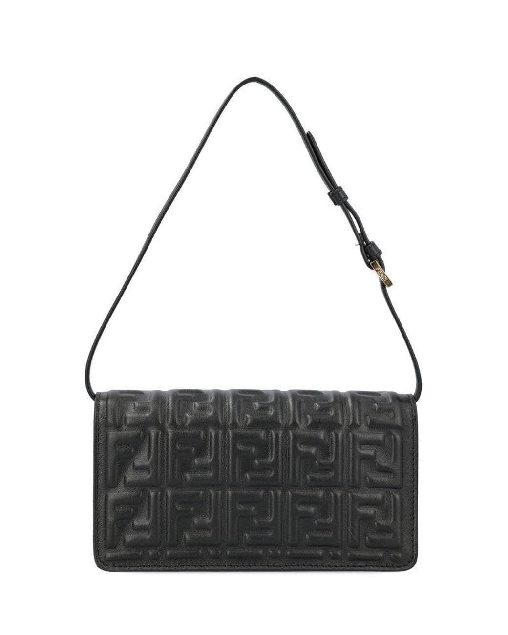 Fendi Logo Embossed Shoulder Bag in Black | Lyst Fendi Logo Embossed Shoulder Bag in Black | Lyst