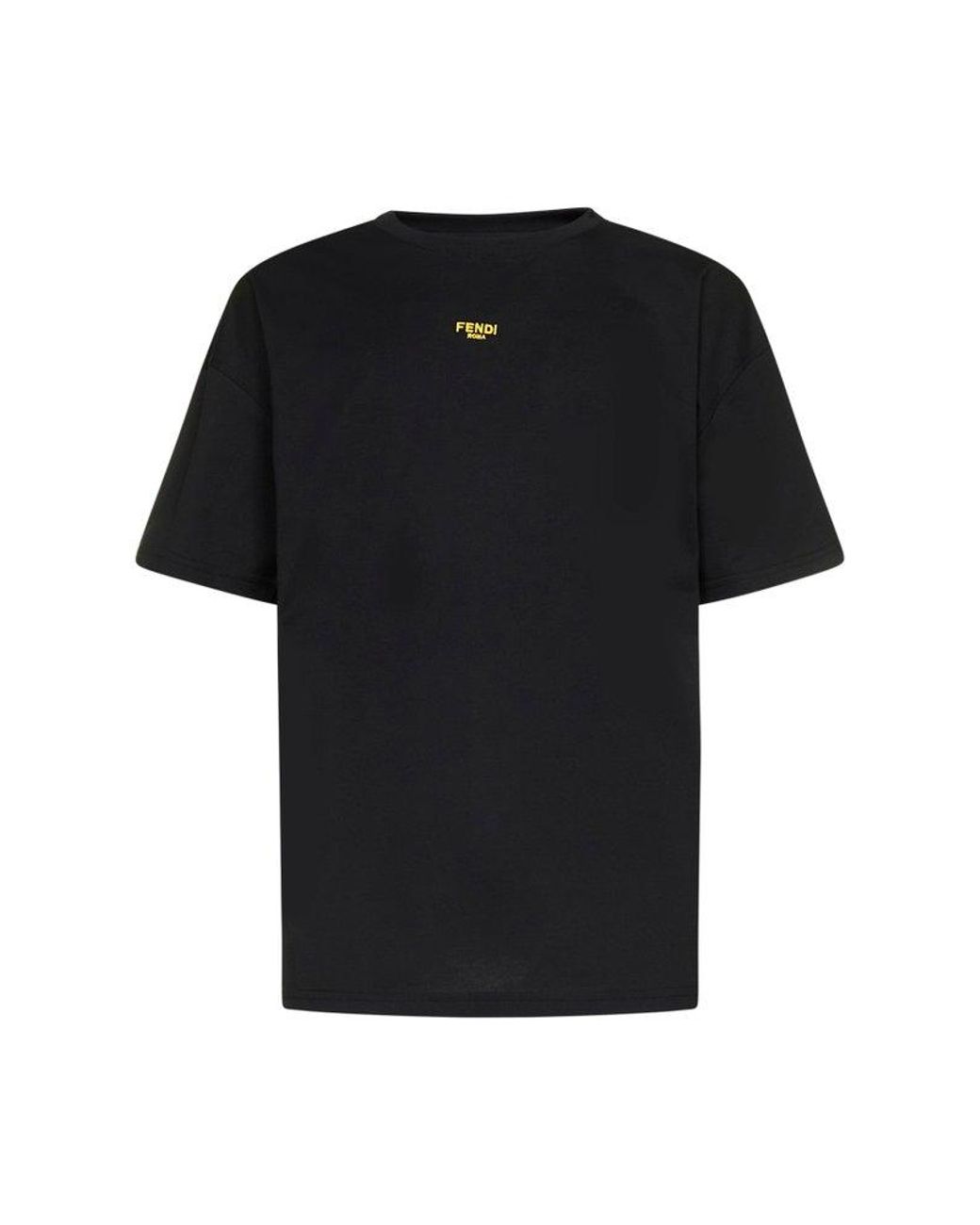 Fendi Cotton Logo Embroidered Crewneck T-shirt in Black for Men | Lyst