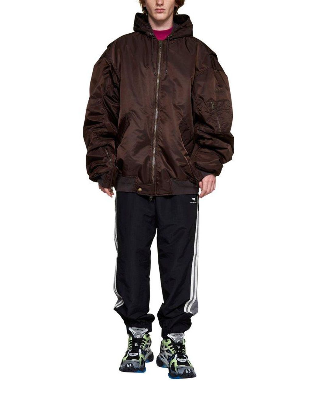 Balenciaga Hooded Bomber Jacket in Brown for Men | Lyst
