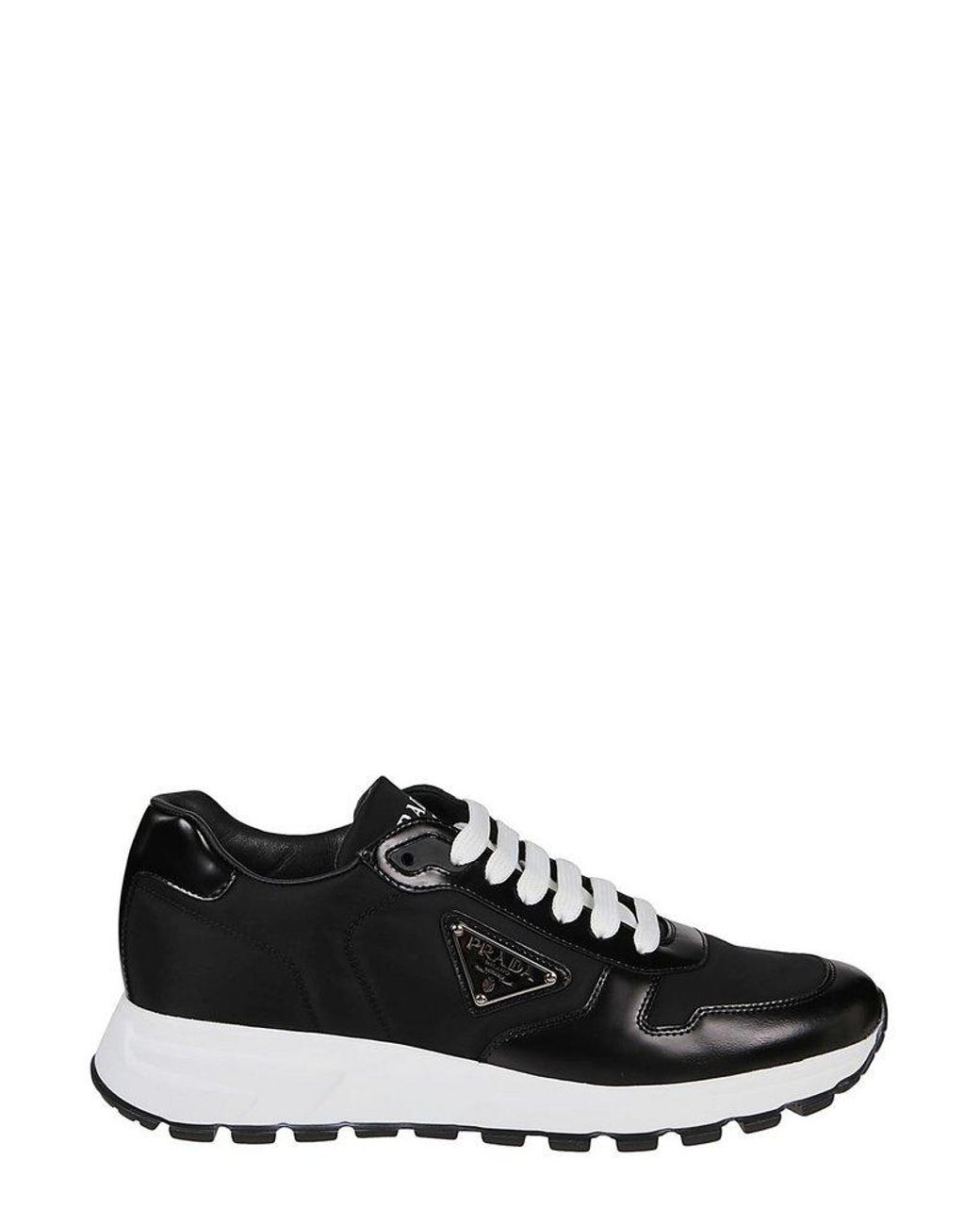 Prada Synthetic Triangle Logo Lace-up Sneakers in Black for Men | Lyst