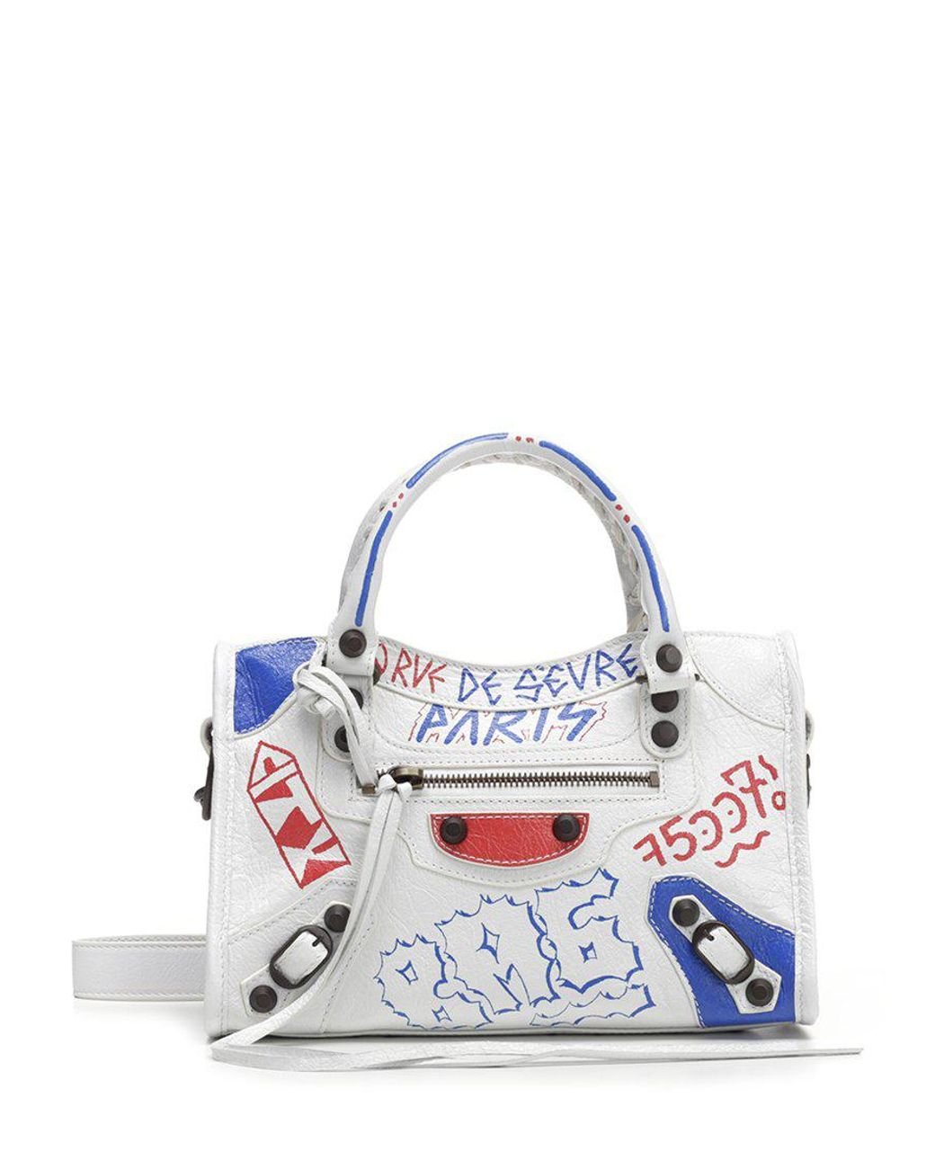 Balenciaga Mini City Graffiti Crossbody Bag in White