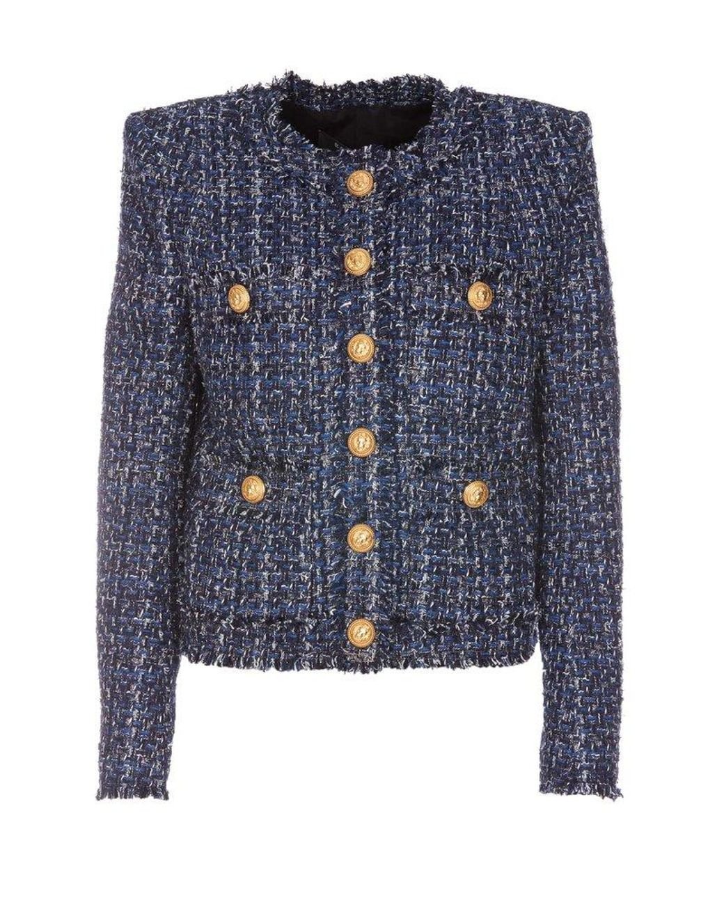 Balmain Tweed Jacket in Blue Lyst