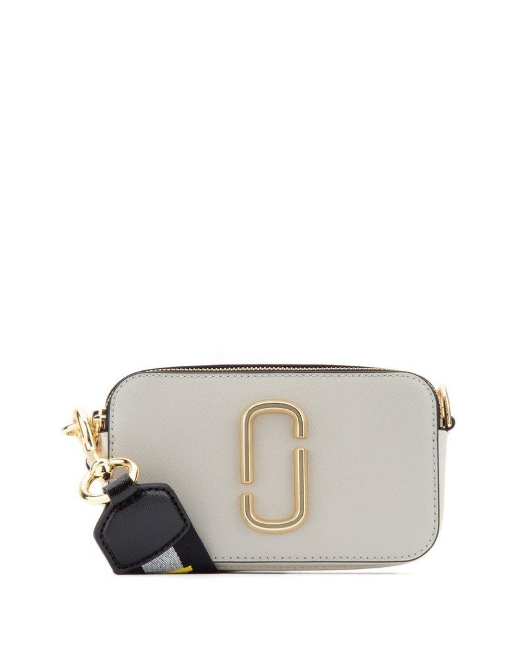 Marc Jacobs Leather The Logo Strap Snapshot Crossbody Bag in Grey (Grey