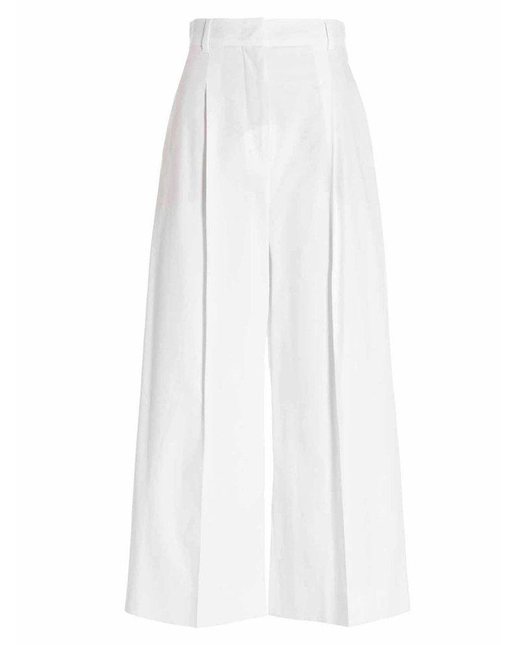 Max Mara Studio High Waist Wide-leg Pants in White | Lyst