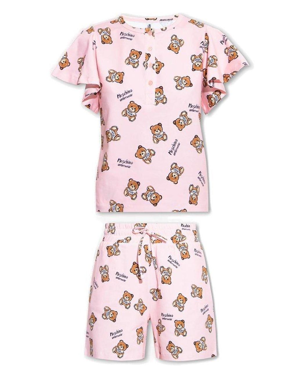 Moschino Allover Teddy Bear Printed Two-piece Pyjama Set in Pink | Lyst