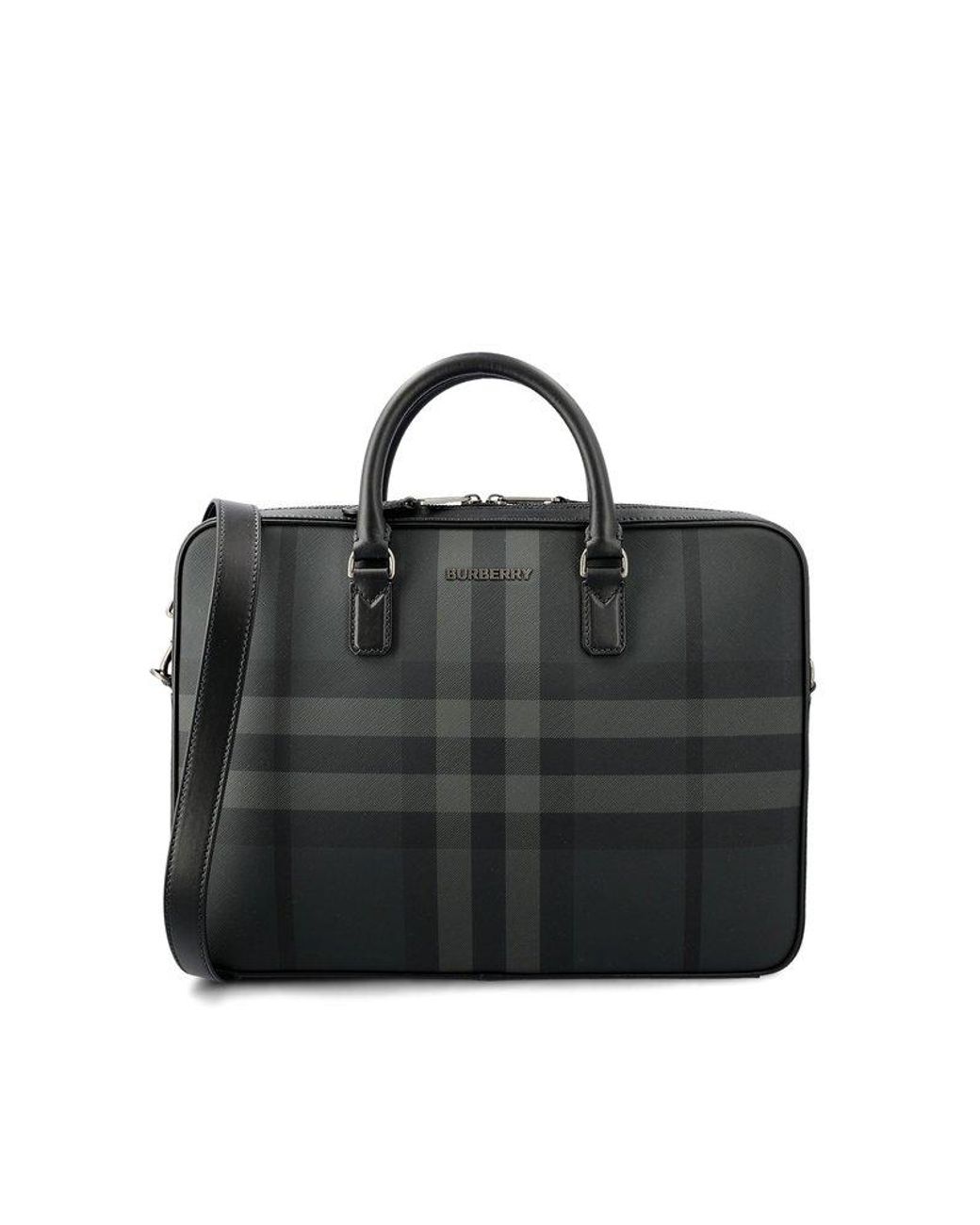 Burberry Ainsworth Checked Zipped Briefcase in Black for Men | Lyst