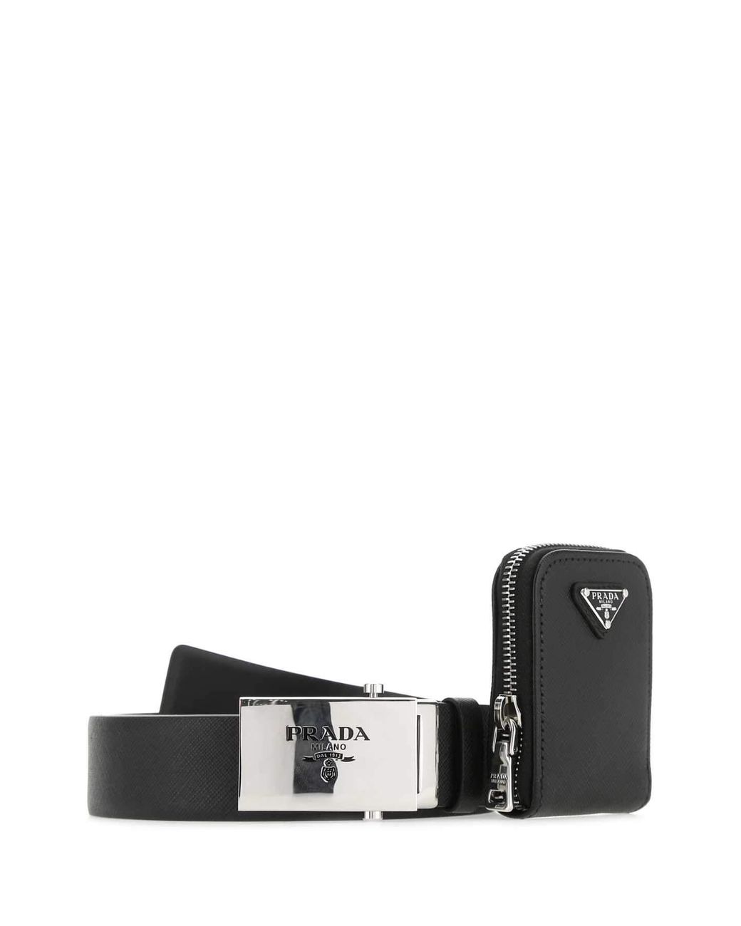 Prada Leather Pouch Attached Belt in Black for Men - Lyst