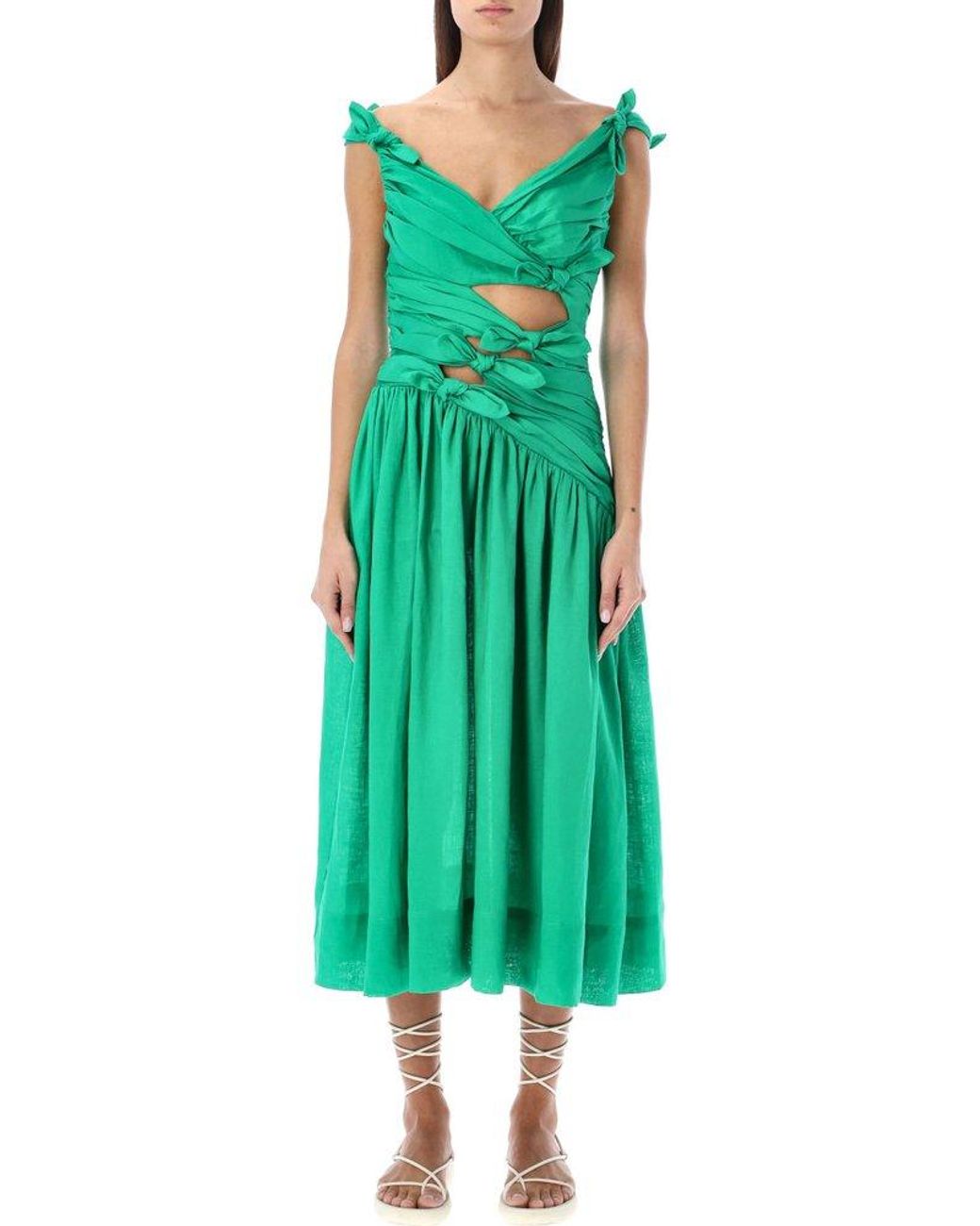 Zimmermann Tiggy Bow Midi Dress in Green | Lyst