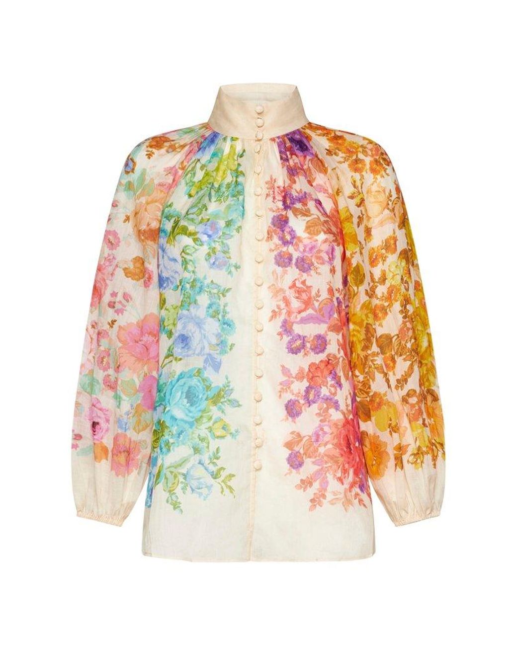 Zimmermann Raie Billow Floral Print Blouse in White Lyst