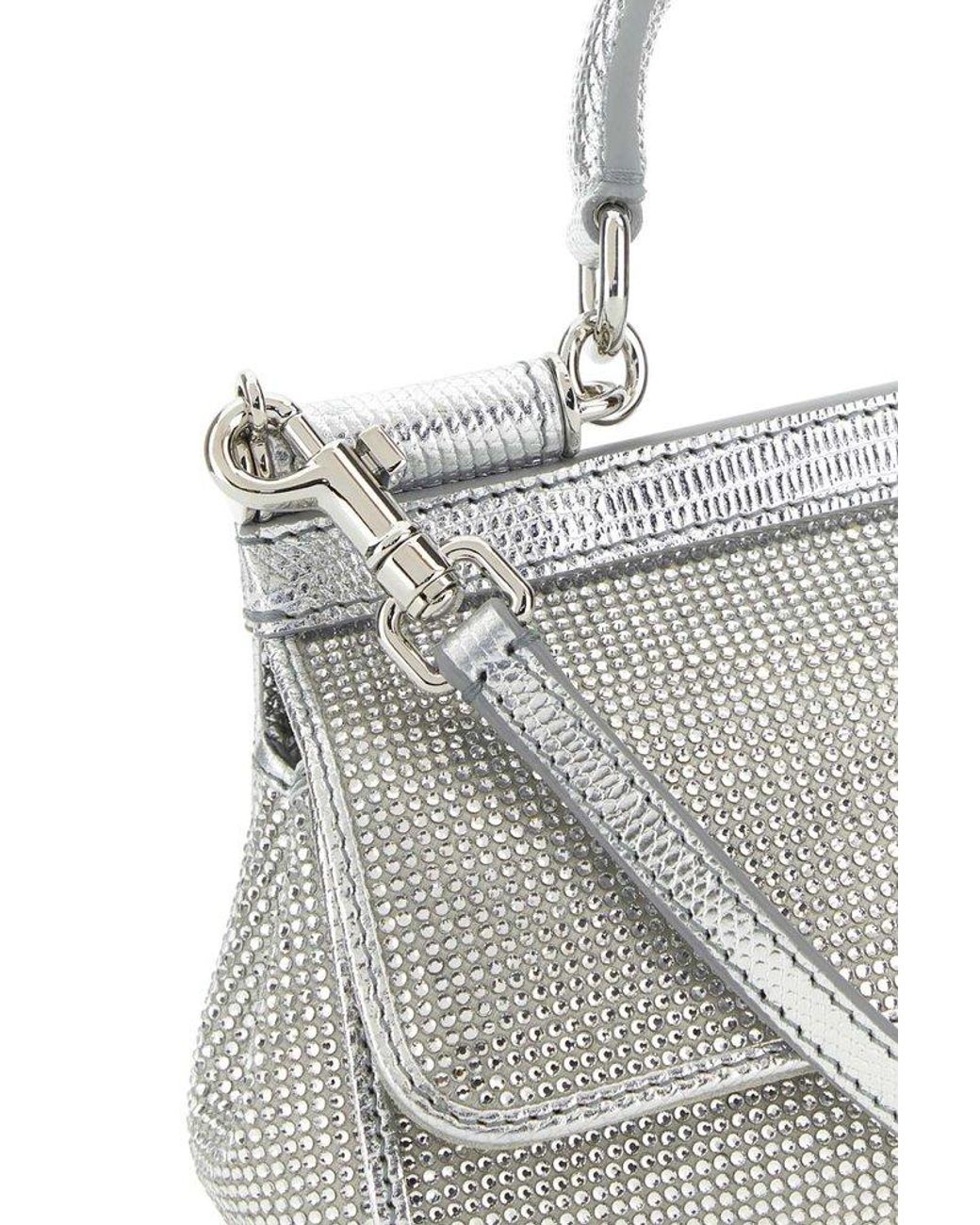 X Kim Sicily Small Embellished Shoulder Bag in Silver - Dolce