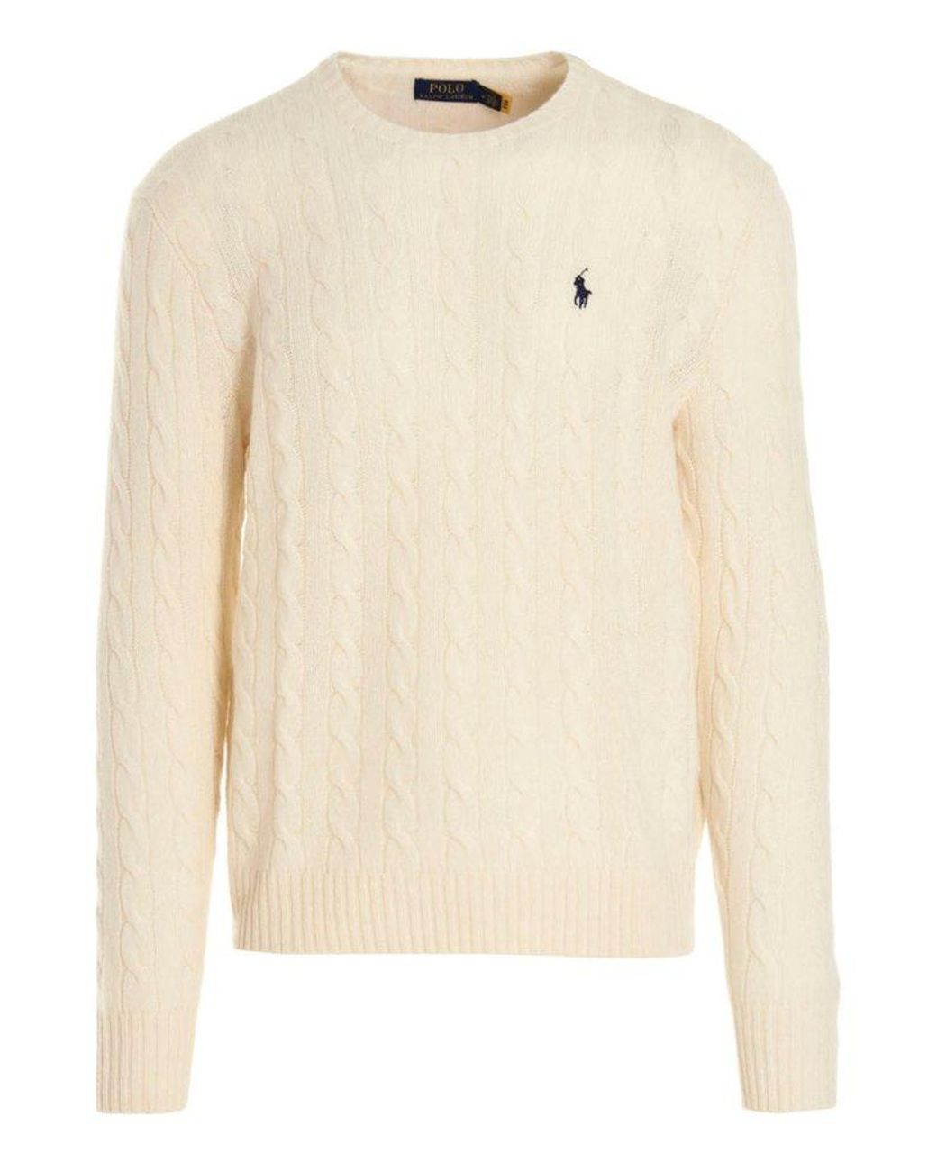 Polo Ralph Lauren Crewneck Cable-knit Jumper in Natural for Men | Lyst