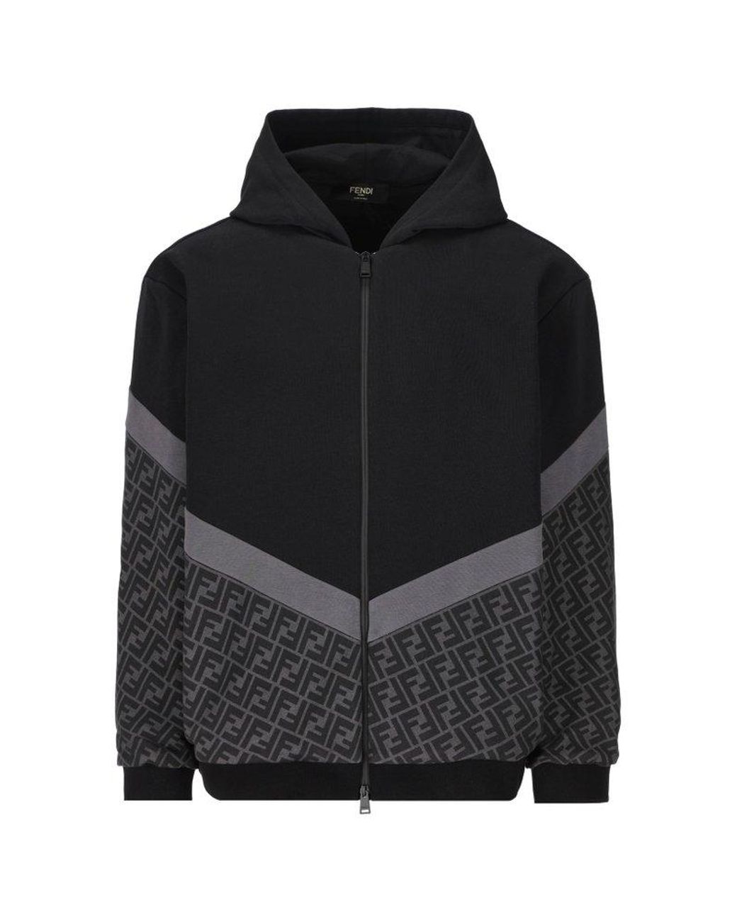 Fendi Ff Motif Zip up Hoodie in Black for Men Lyst
