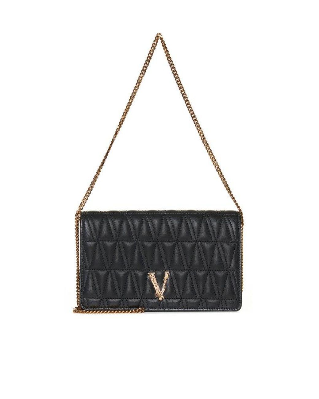 Versace Virtus Quilted Chain Linked Shoulder Bag in Black Lyst