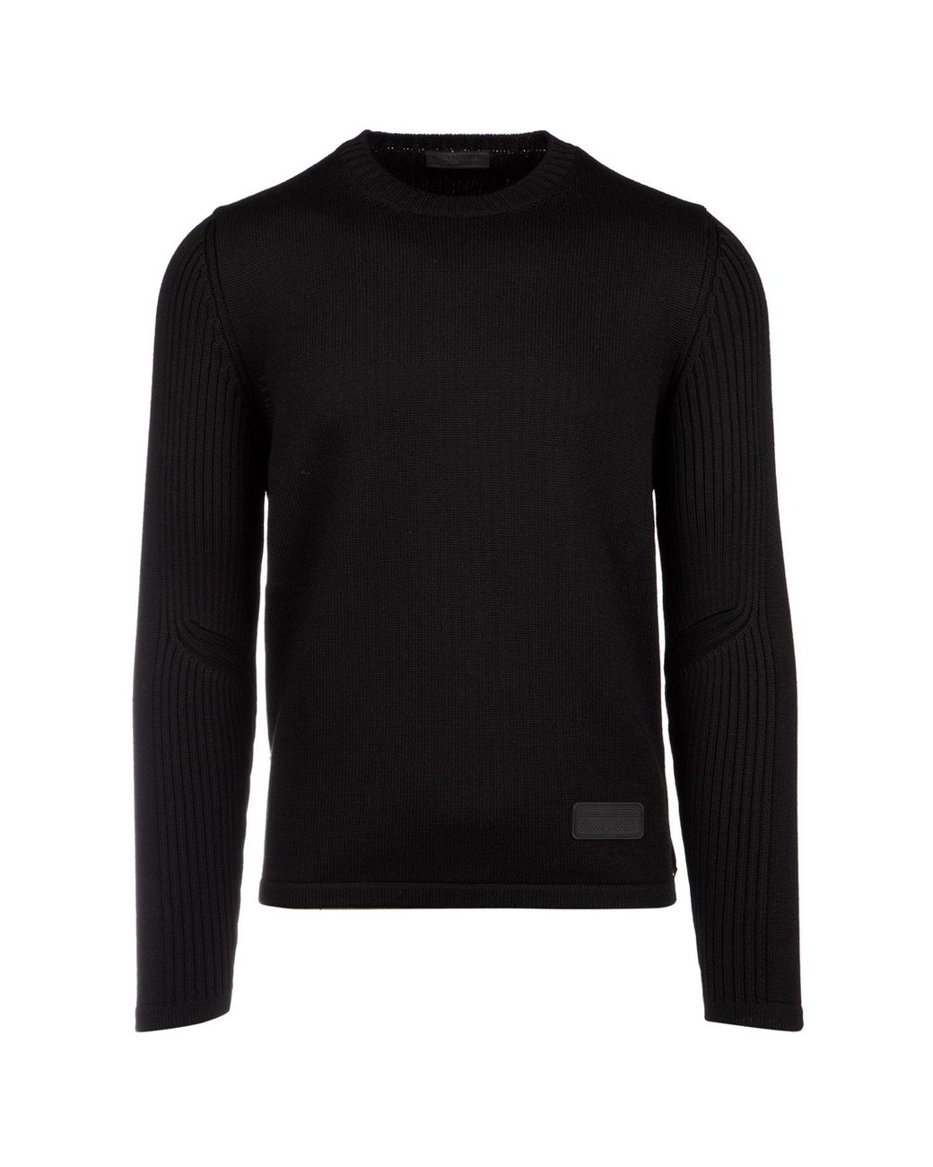 Prada Wool Logo Patch Sweater in Black for Men - Lyst